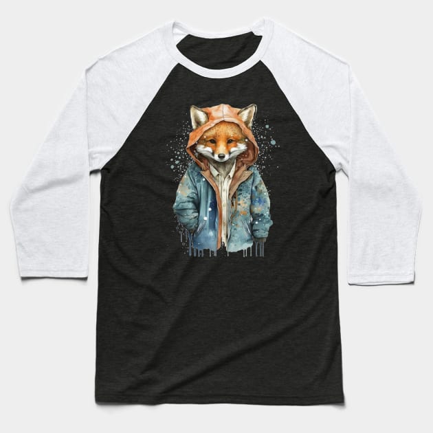 Fox watercolor wearing jacket Baseball T-Shirt by KAWAIIBYHM